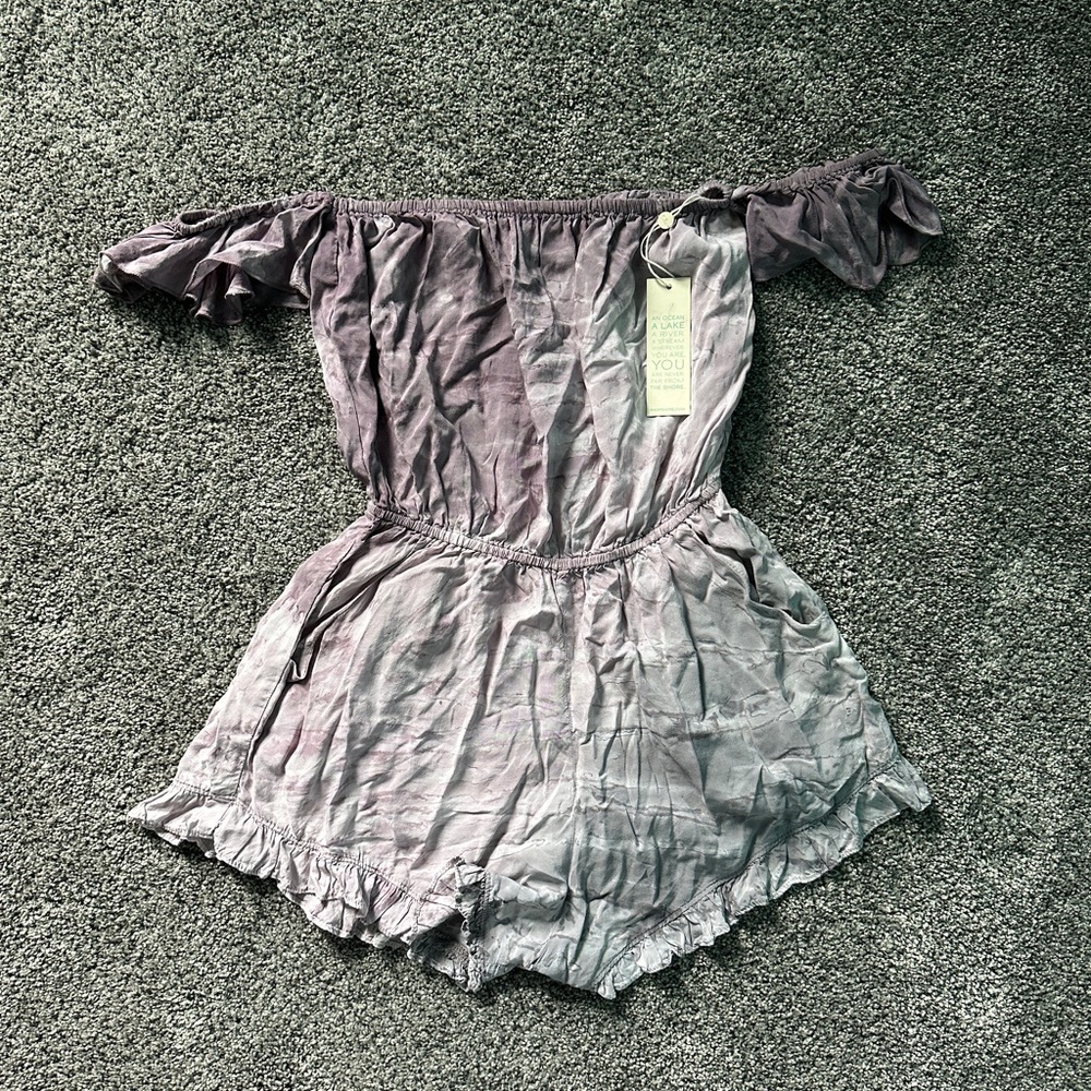 Shore Riley Ruffle Romper lavender purple tie dye off shoulder beach onesie S